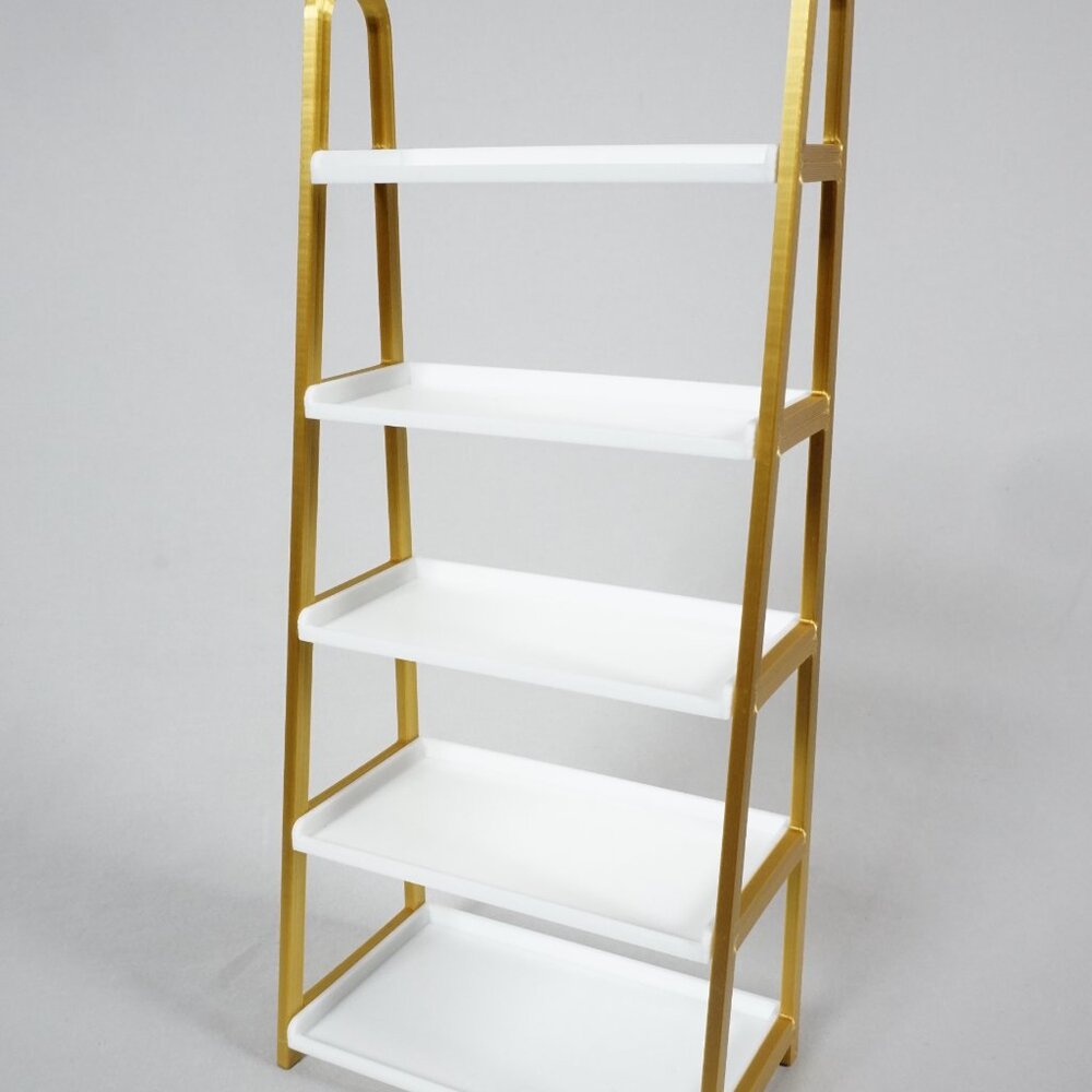 Gold and White 5-Tier Leaning Shelf - Brand